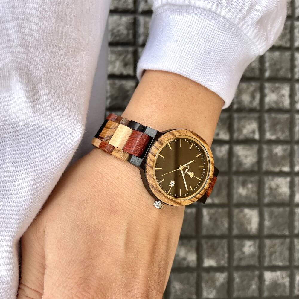 エボニーウッドの木製腕時計 40mm 男性向け Schatz エボニーウッド文字盤