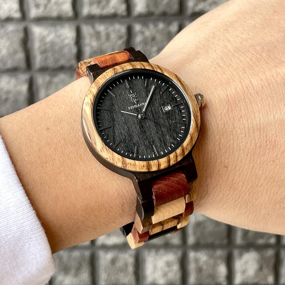 エボニーウッドの木製腕時計 40mm 男性向け Schatz エボニーウッド文字盤