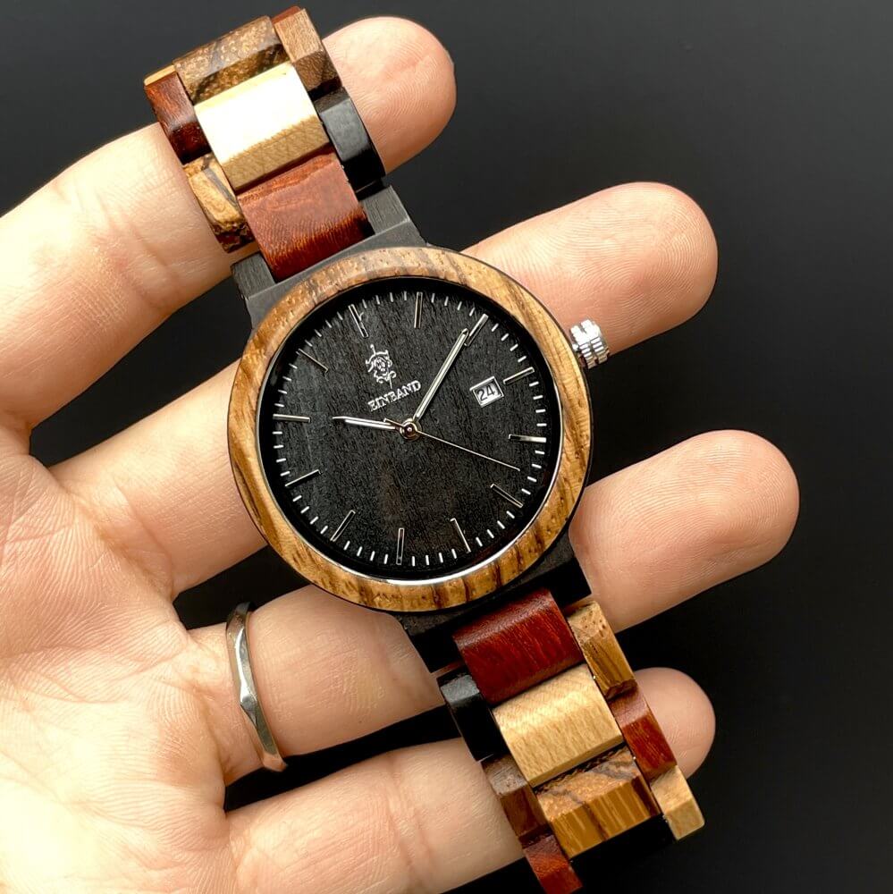 エボニーウッドの木製腕時計 40mm 男性向け Schatz エボニーウッド文字盤