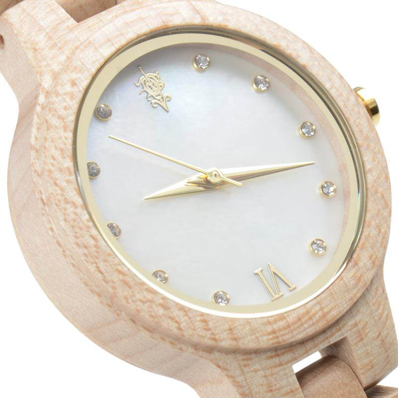 天然貝木製腕時計 34mm 女性向け Prima Maple wood × Mother of pearl