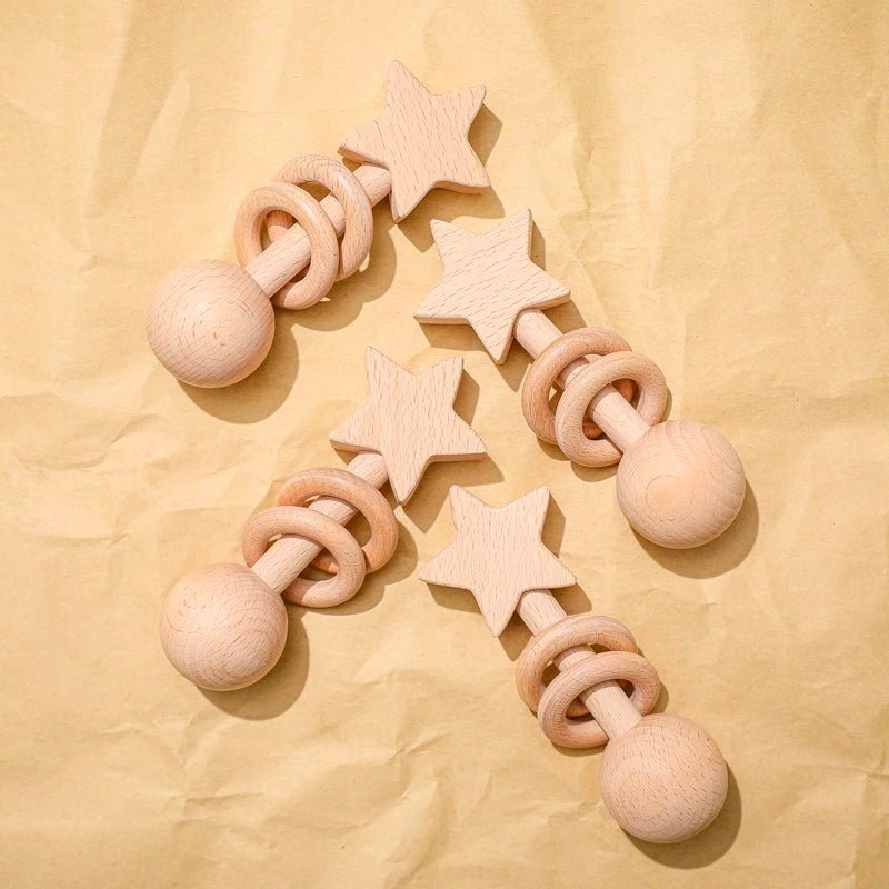 木製ガラガラ・歯固め おもちゃ おしゃぶり 星 1ピース