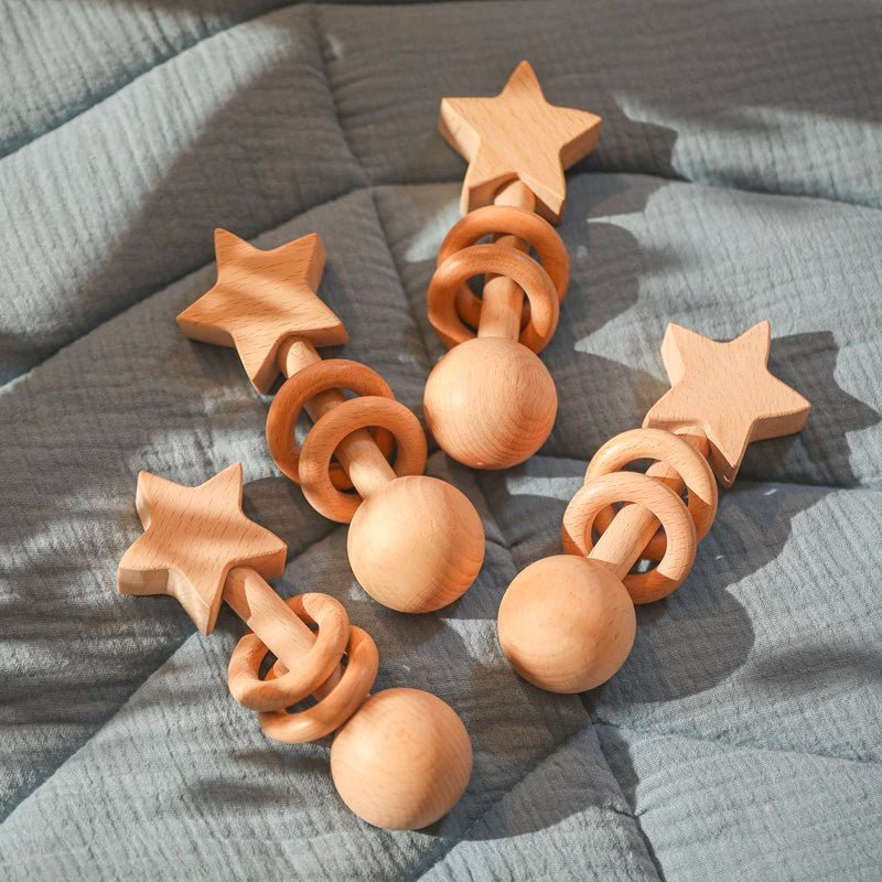 木製ガラガラ・歯固め おもちゃ おしゃぶり 星 1ピース