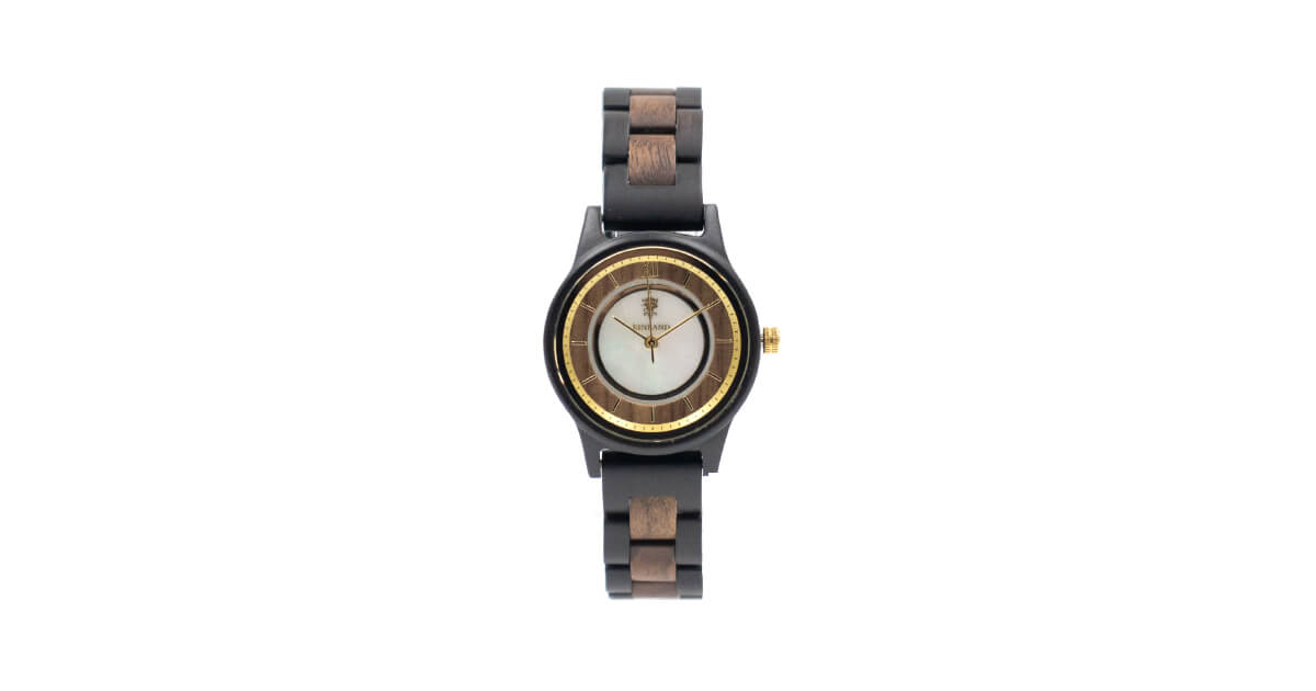 【新商品情報】マザーオブパールとエボニー＆クルミの木製腕時計 32mm 女性向け Anmut