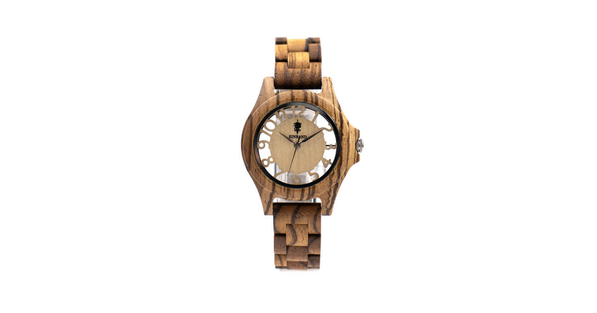 【新商品情報】スケルトン仕様 ゼブラウッドの木製腕時計 34mm 女性向け Freiheit Zebrawood