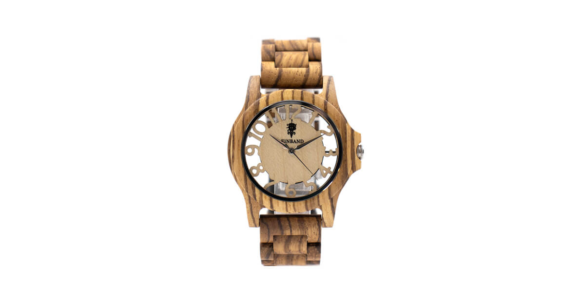 【新商品情報】スケルトン仕様 ゼブラウッドの木製腕時計 40mm 男性向け Freiheit Zebrawood