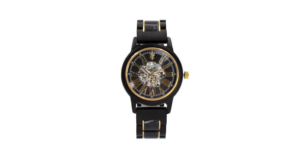 【新商品情報】ブラックマルキーナとエボニーウッドの自動巻き木製腕時計 40mm 男性向け