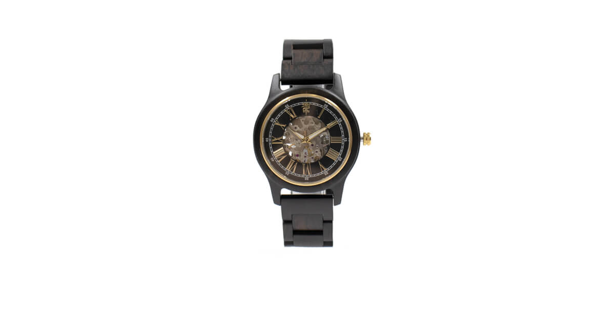 【新商品情報】エボニーウッドの自動巻き木製腕時計 40mm 男性向け Frieden