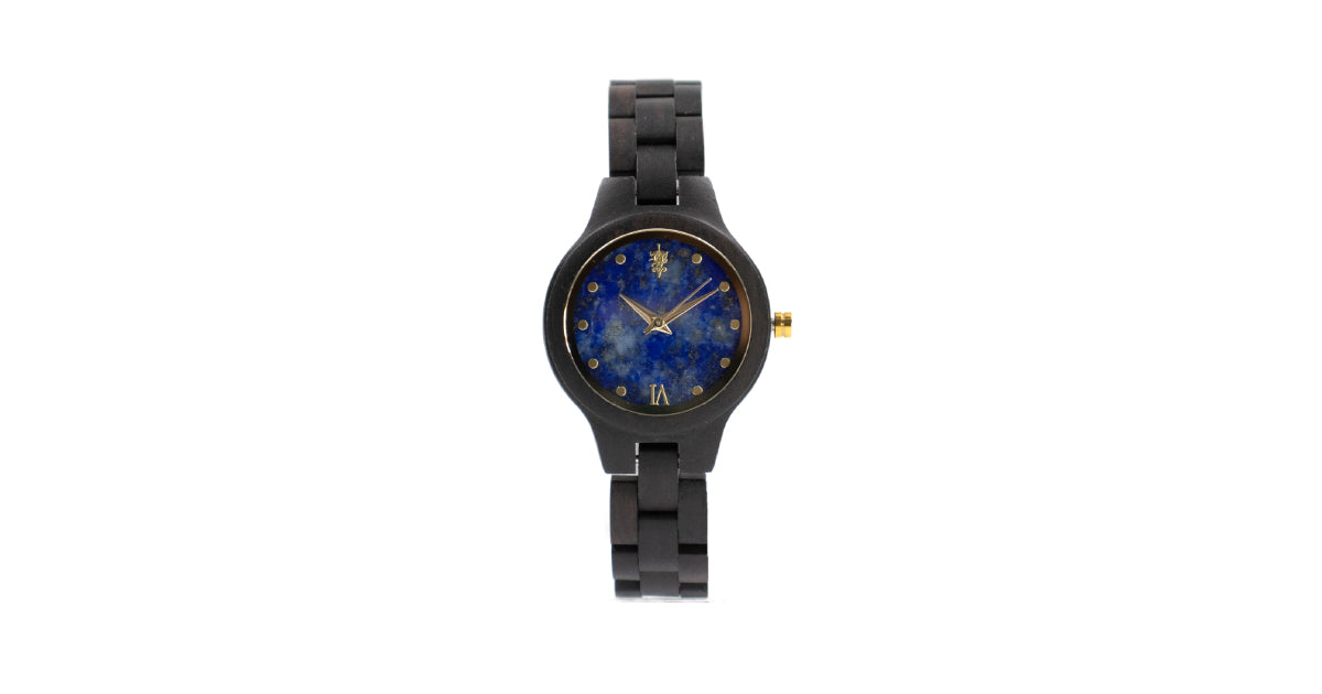 【新商品情報】ラピスラズリとエボニーウッドの木製腕時計 34mm 女性向け Prima