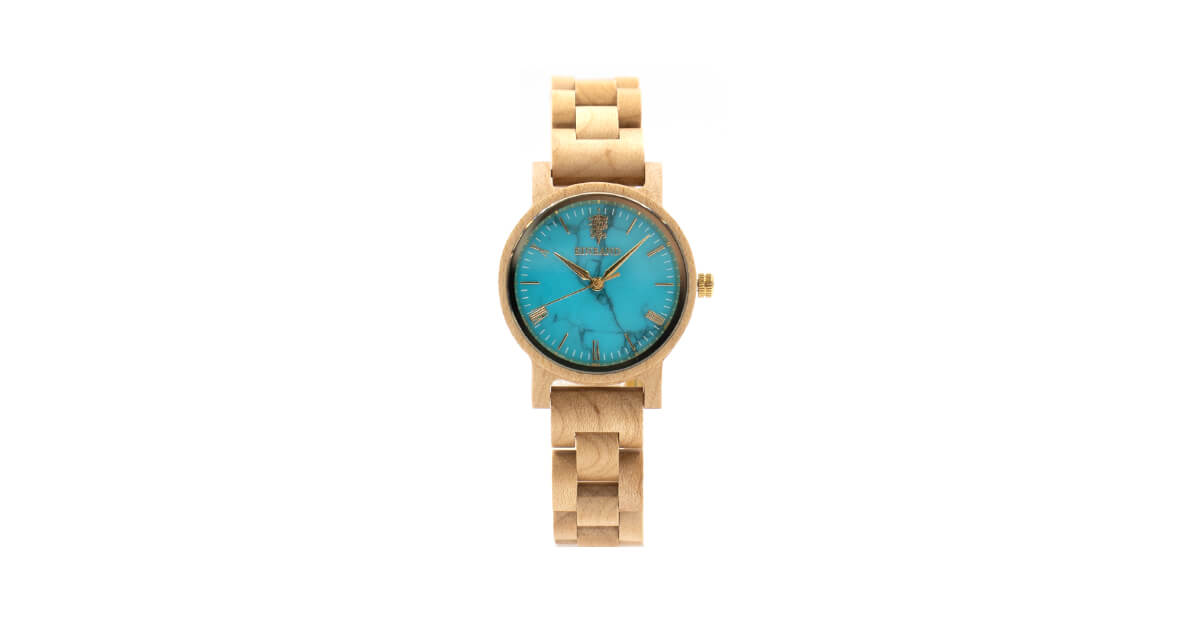【新商品情報】ターコイズとメイプルウッドの木製腕時計 32mm 女性向け Reise