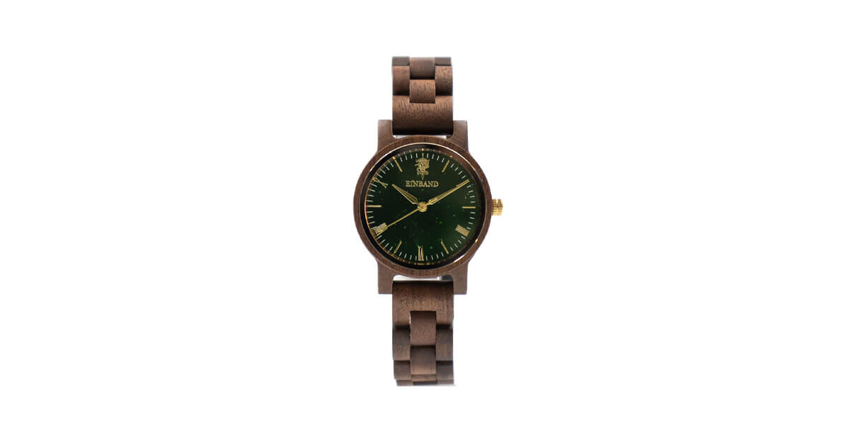 【新商品情報】グリーンサンドストーンの木製腕時計 32mm 女性向け Reise Green sandstone × Walnut