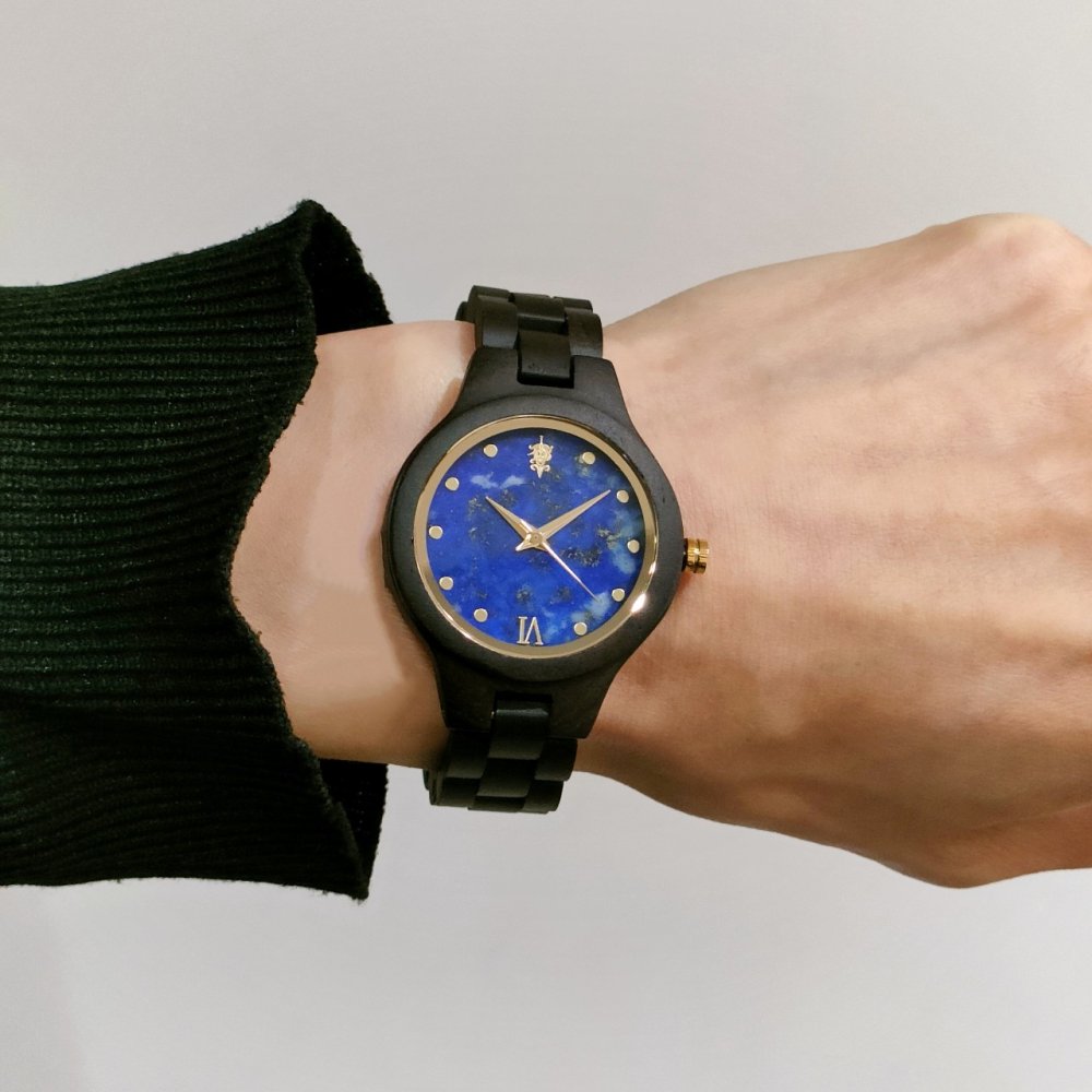 Lapis Lazuli and Ebony Wood Wooden Watch 34mm Prima for Women 