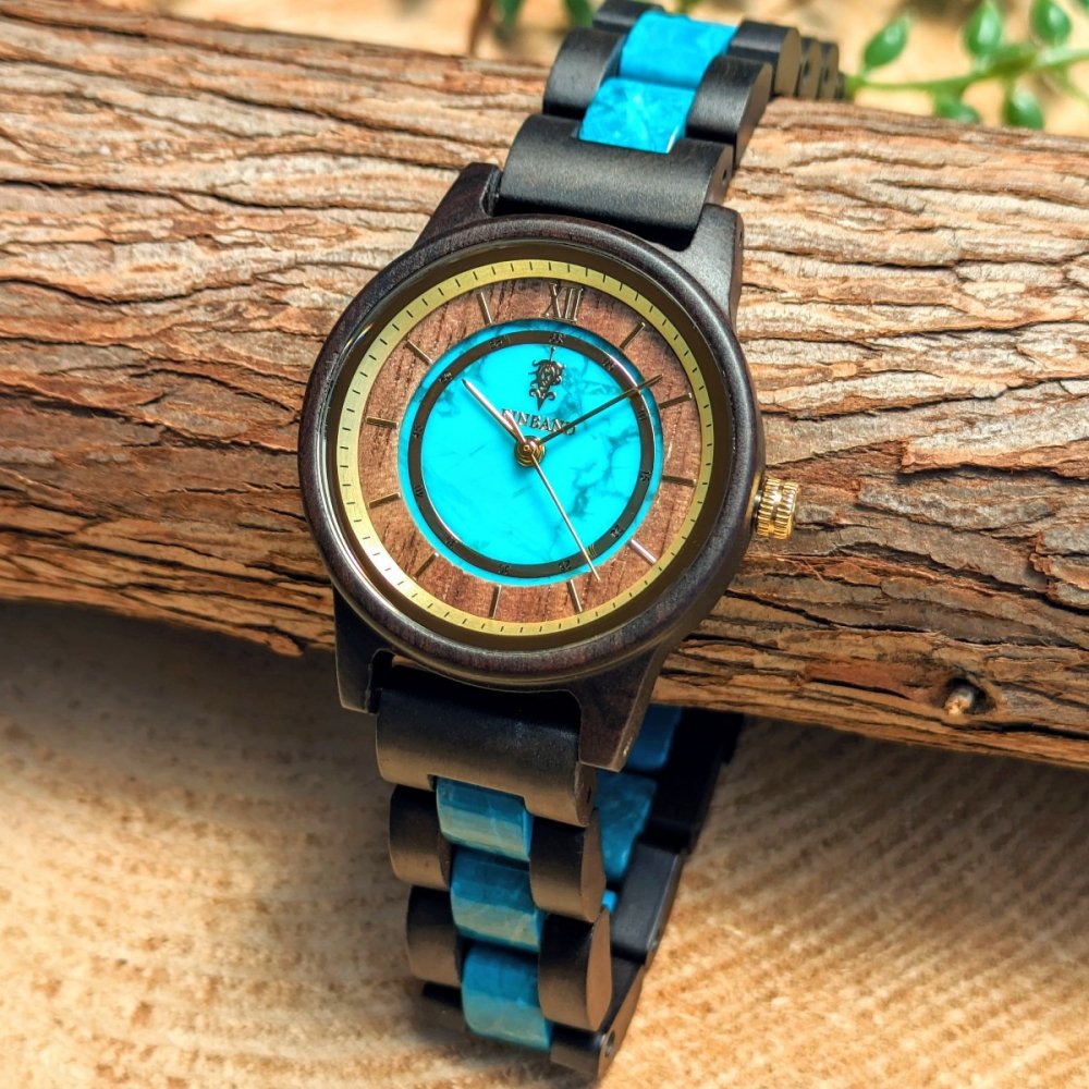 Turquoise and Sandalwood Wooden Watch 32mm Anmut for Women 