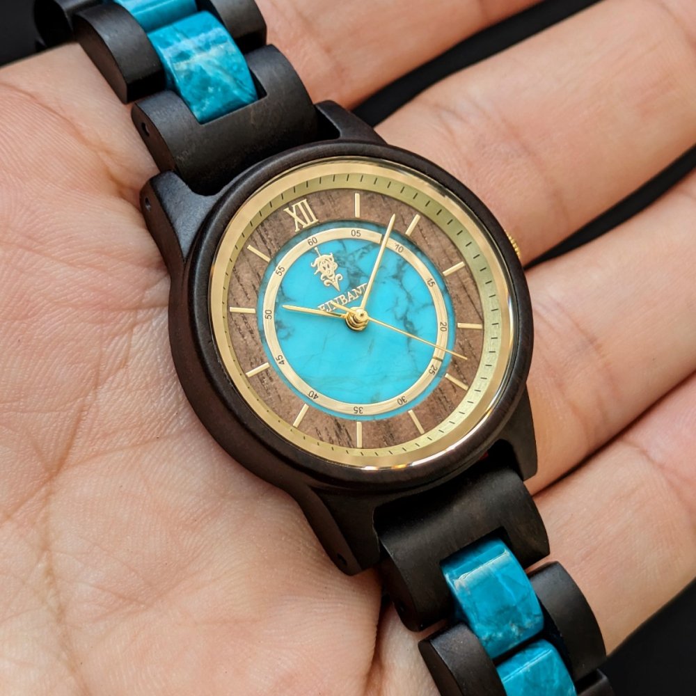 Turquoise and Sandalwood Wooden Watch 32mm Anmut for Women 