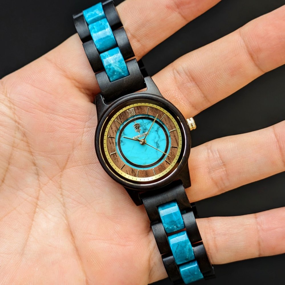 Turquoise and Sandalwood Wooden Watch 32mm Anmut for Women 