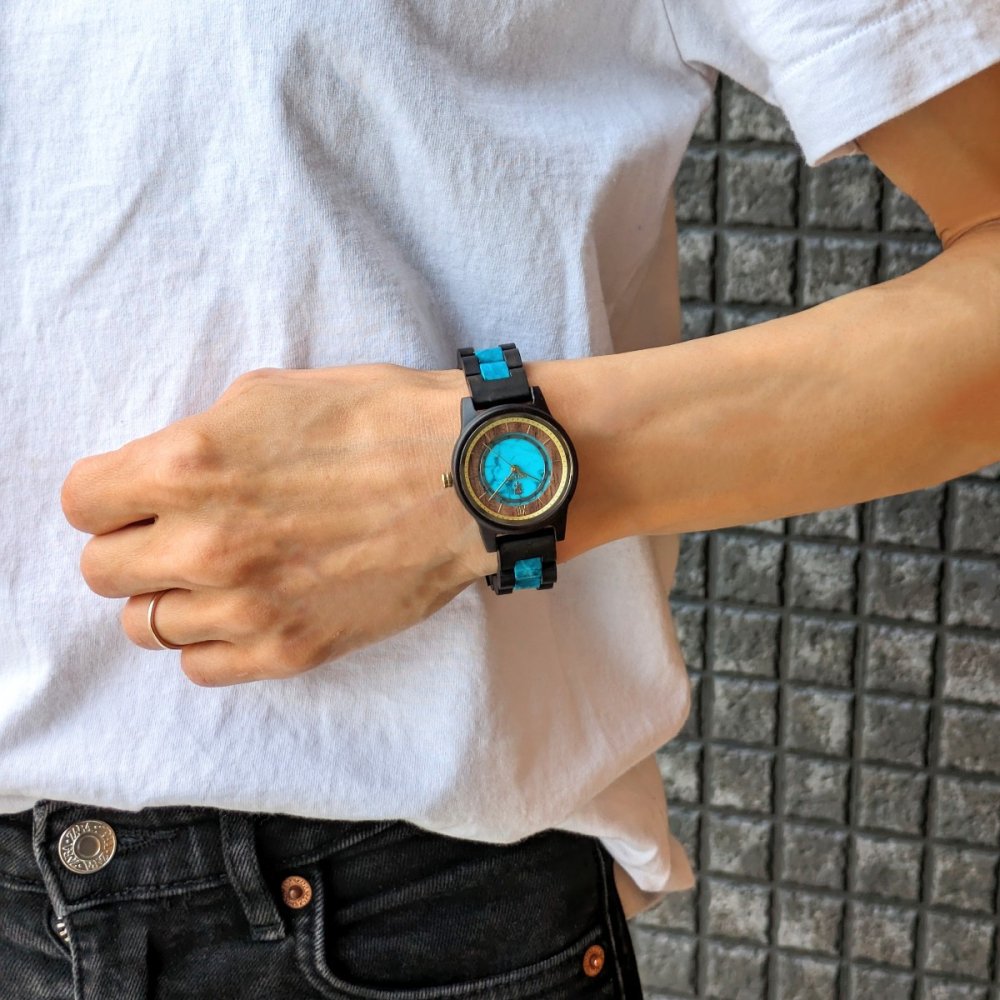 Turquoise and Sandalwood Wooden Watch 32mm Anmut for Women 