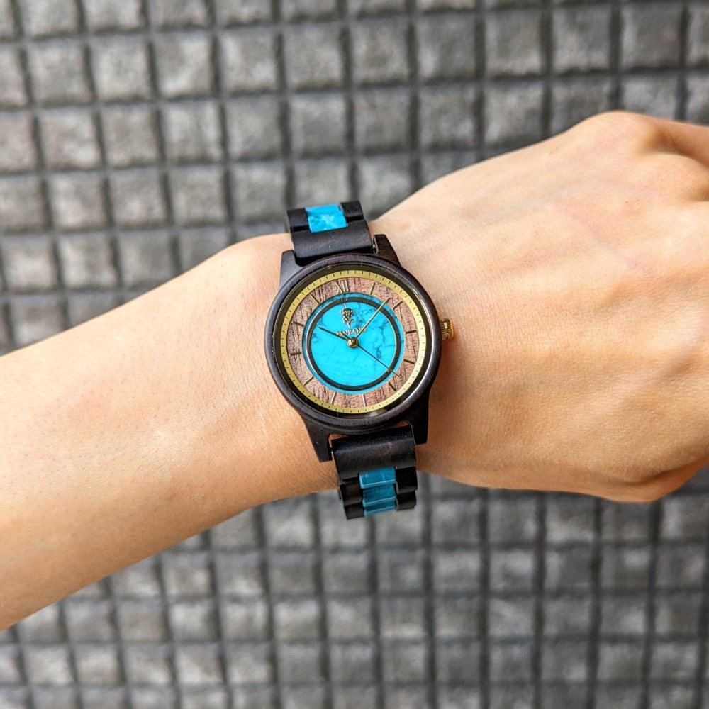 Turquoise and Sandalwood Wooden Watch 32mm Anmut for Women 