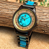 ターコイズとサンダルウッドの木製腕時計 40mm 男性向け Anmut