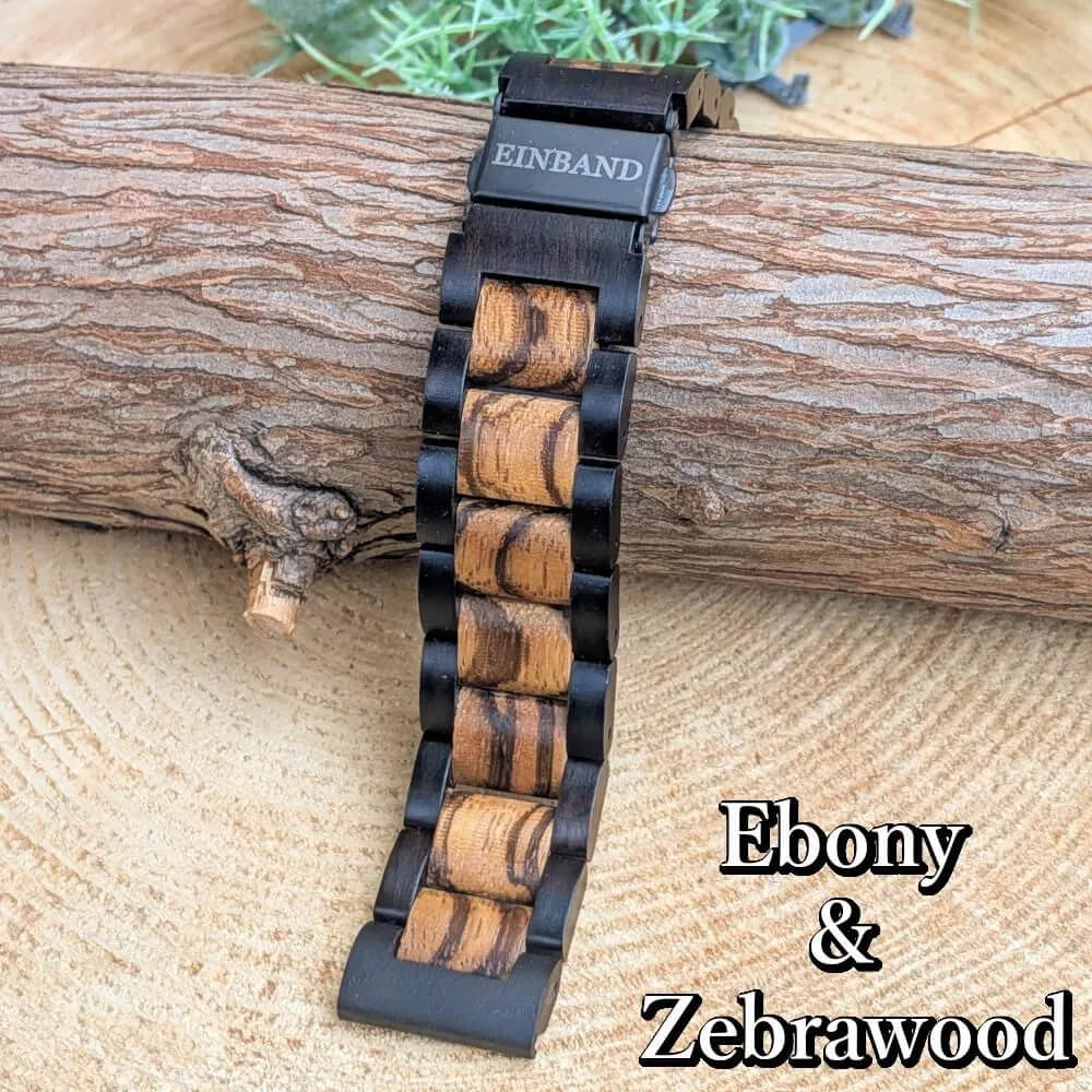エボニーウッドとゼブラウッドの天然木腕時計バンド 20mm幅専用 スマートウォッチ対応