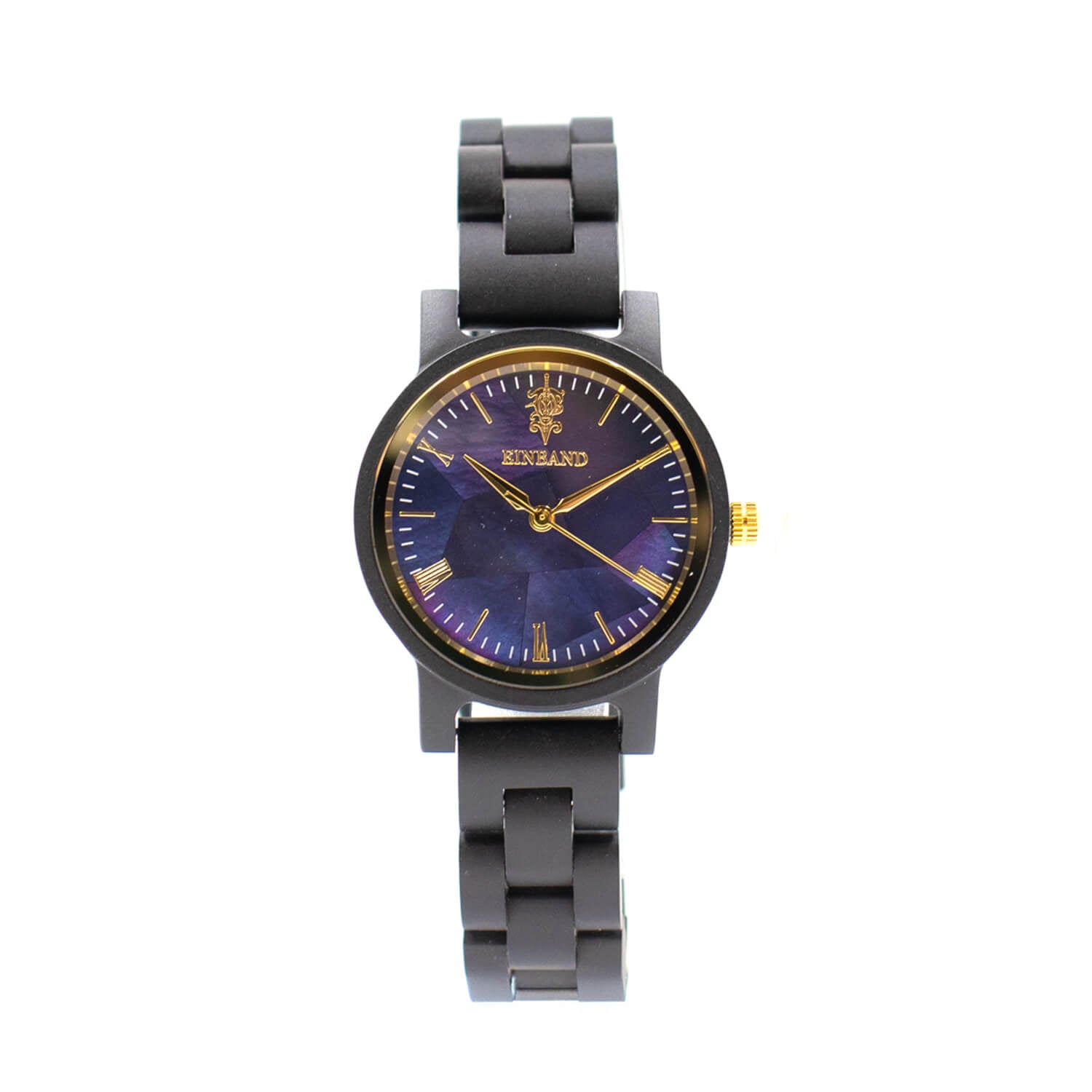 ネイビーブルーマザーオブパールとサンダルウッドの木製腕時計 32mm 女性向け Reise