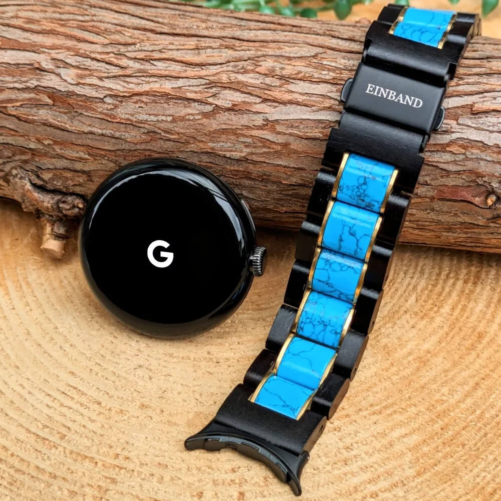 Google Pixel Watch Band in Turquoise and Ebony Wood