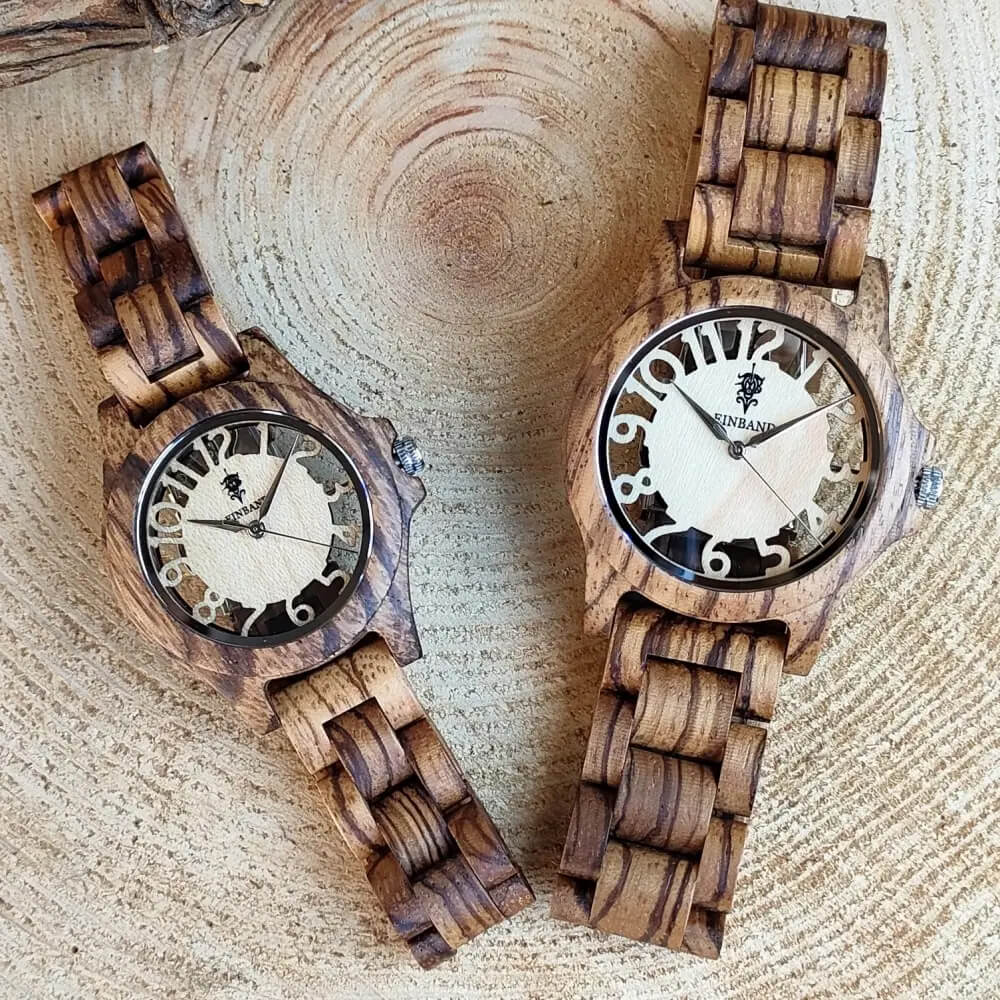 スケルトン仕様 ゼブラウッドの木製腕時計 34mm 女性向け Freiheit Zebrawood