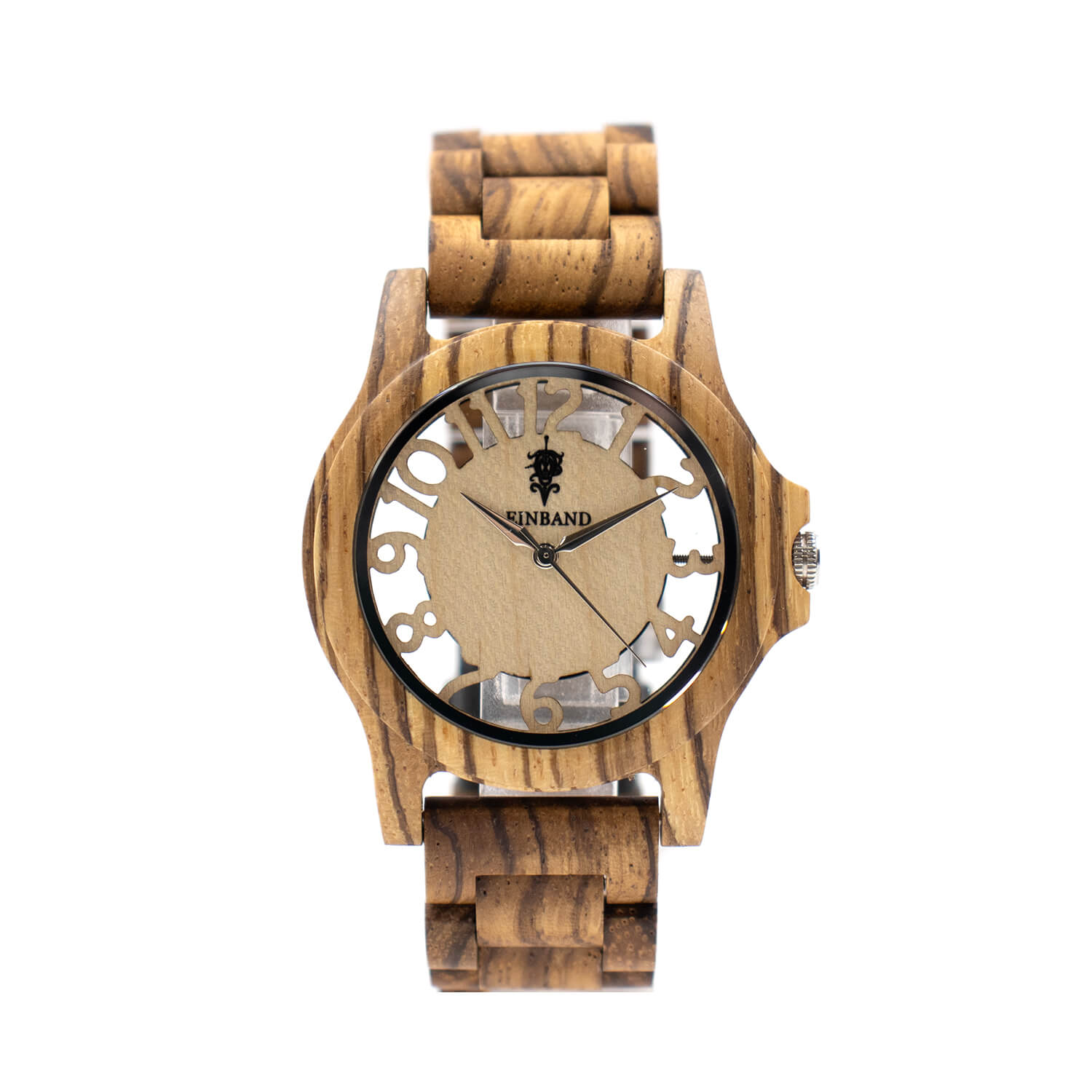 スケルトン仕様 ゼブラウッドの木製腕時計 40mm 男性向け Freiheit Zebrawood
