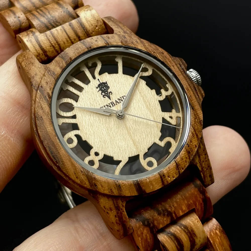 スケルトン仕様 ゼブラウッドの木製腕時計 40mm 男性向け Freiheit Zebrawood