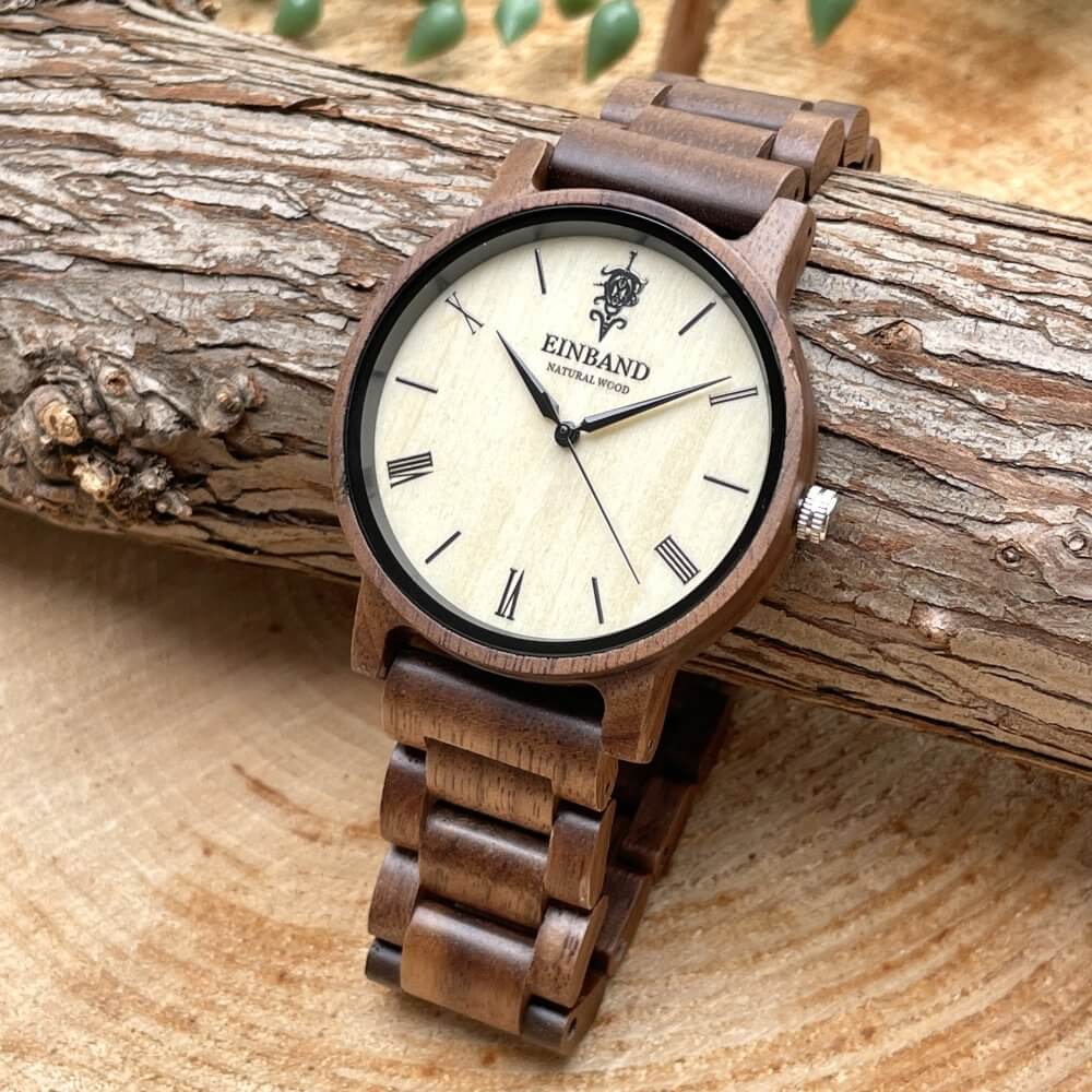 クルミの木製腕時計 40mm 男性向け Reise Walnut