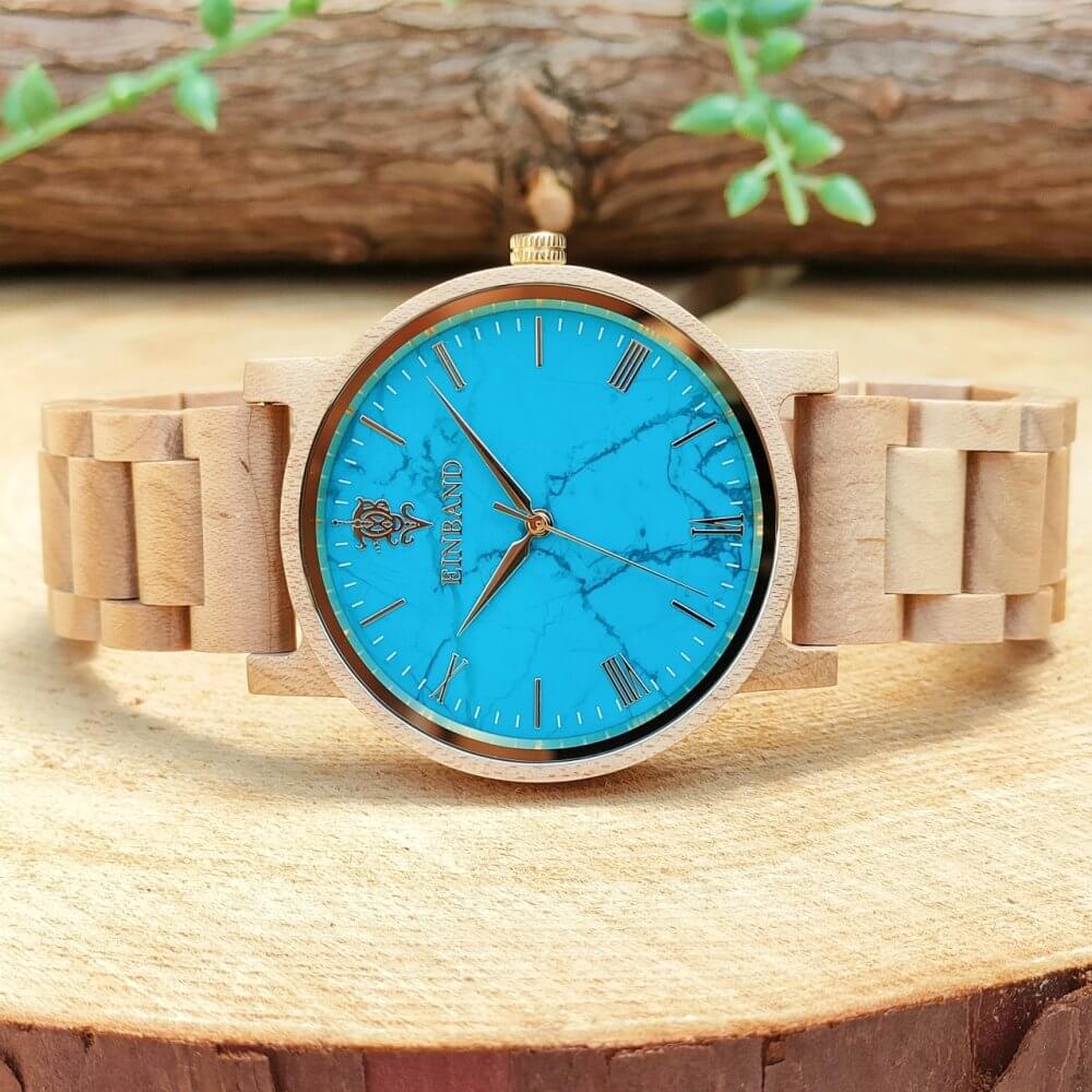公式】EINBAND アインバンド ターコイズ メイプルウッド パワーストーン 木製 腕時計 レディース 32mm クォーツ｜木の雑貨とギフト -Mokutopia（モクトピア）公式