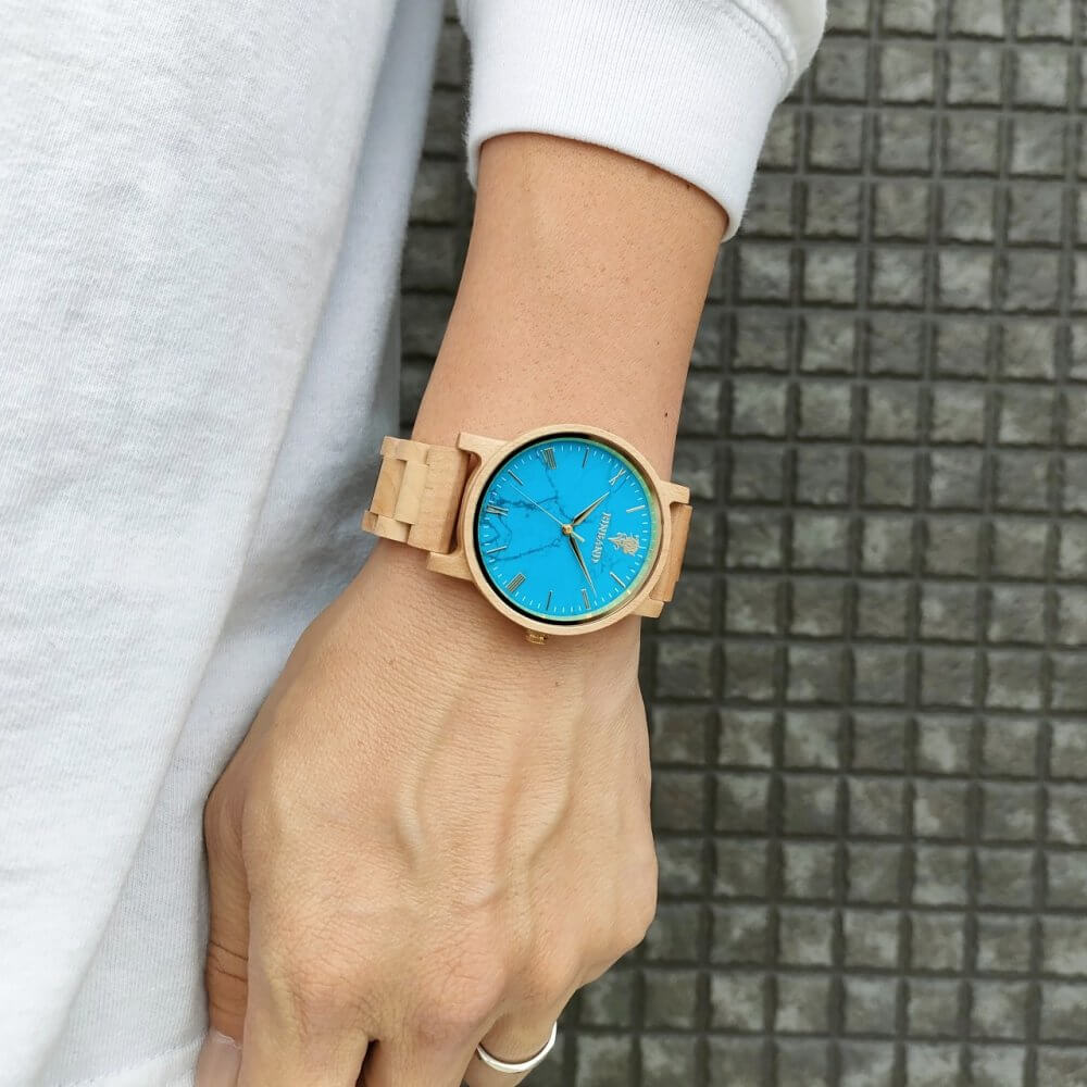 公式】EINBAND アインバンド ターコイズ メイプルウッド パワーストーン 木製 腕時計 レディース 32mm  クォーツ｜木の雑貨とギフト-Mokutopia（モクトピア）公式
