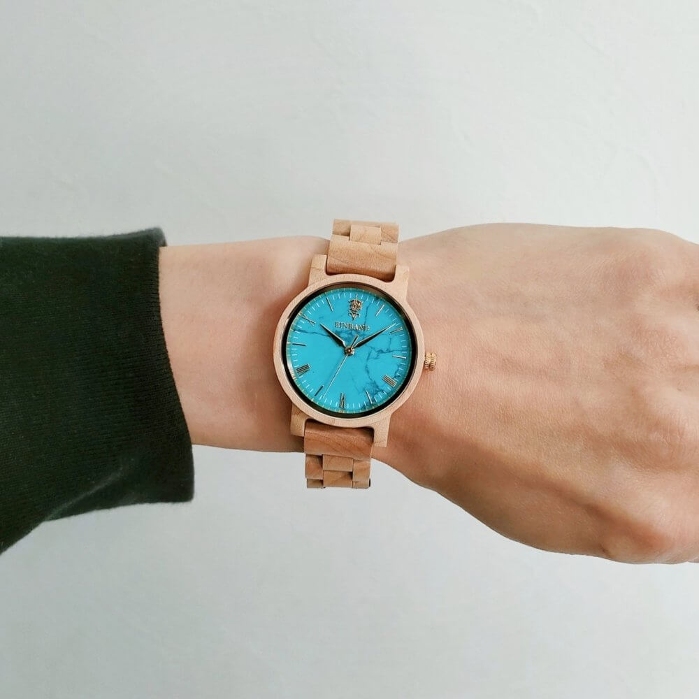 公式】EINBAND アインバンド ターコイズ メイプルウッド パワーストーン 木製 腕時計 レディース 32mm クォーツ｜木の雑貨とギフト -Mokutopia（モクトピア）公式