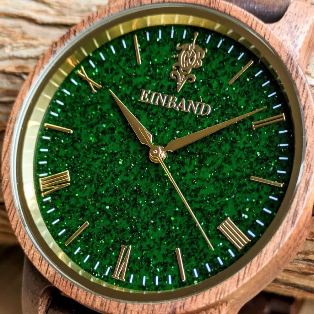 グリーンサンドストーンとクルミの木製腕時計 40mm 男性向け Reise Green sandstone × Walnut