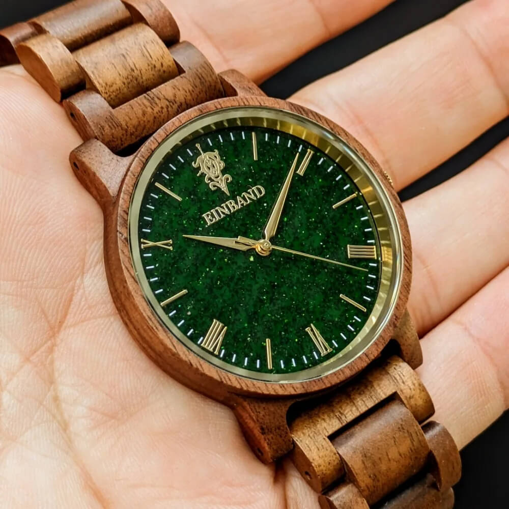 グリーンサンドストーンとクルミの木製腕時計 40mm 男性向け Reise Green sandstone × Walnut