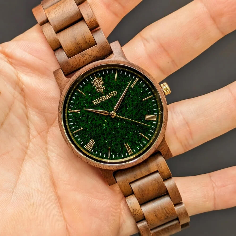 グリーンサンドストーンとクルミの木製腕時計 40mm 男性向け Reise Green sandstone × Walnut