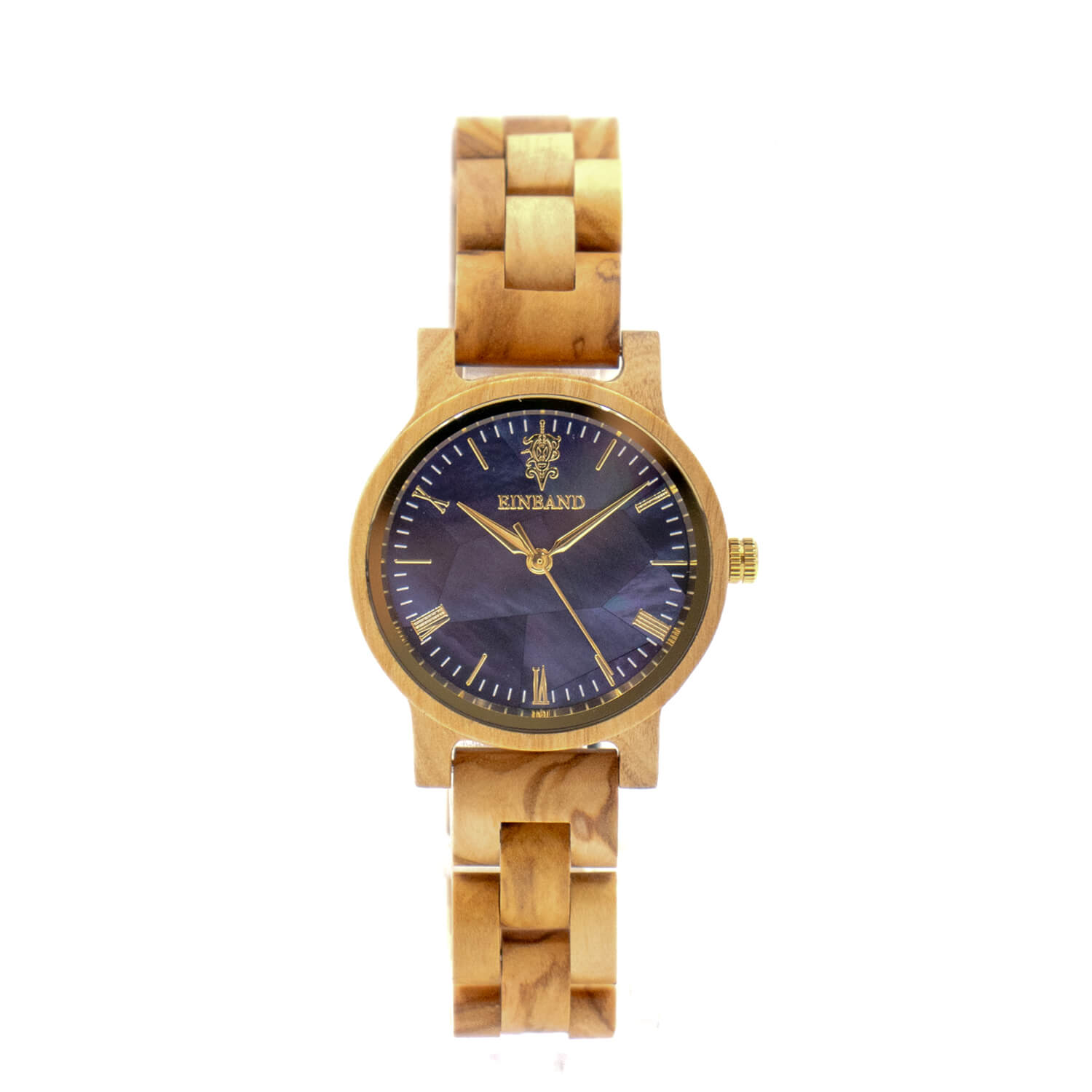 ネイビーブルーマザーオブパールとオリーブの木製腕時計 32mm 女性向け Reise