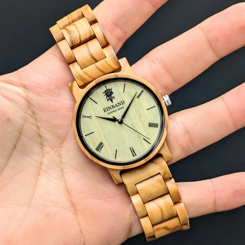 オリーブの木製腕時計 40mm 男性向け Reise Olive