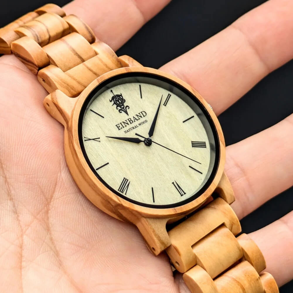 オリーブの木製腕時計 40mm 男性向け Reise Olive