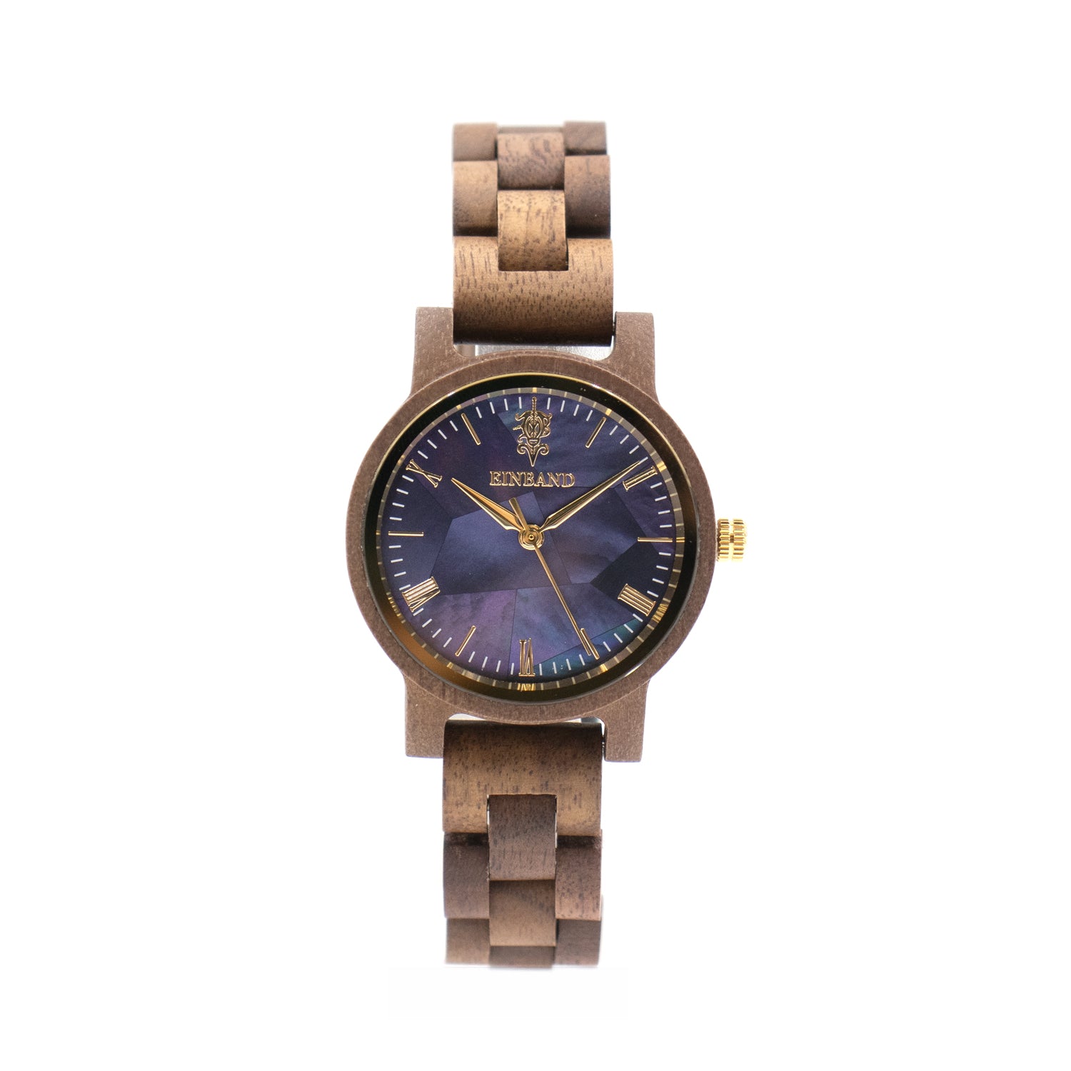 ネイビーブルーマザーオブパールとクルミの木製腕時計 32mm 女性向け Reise 