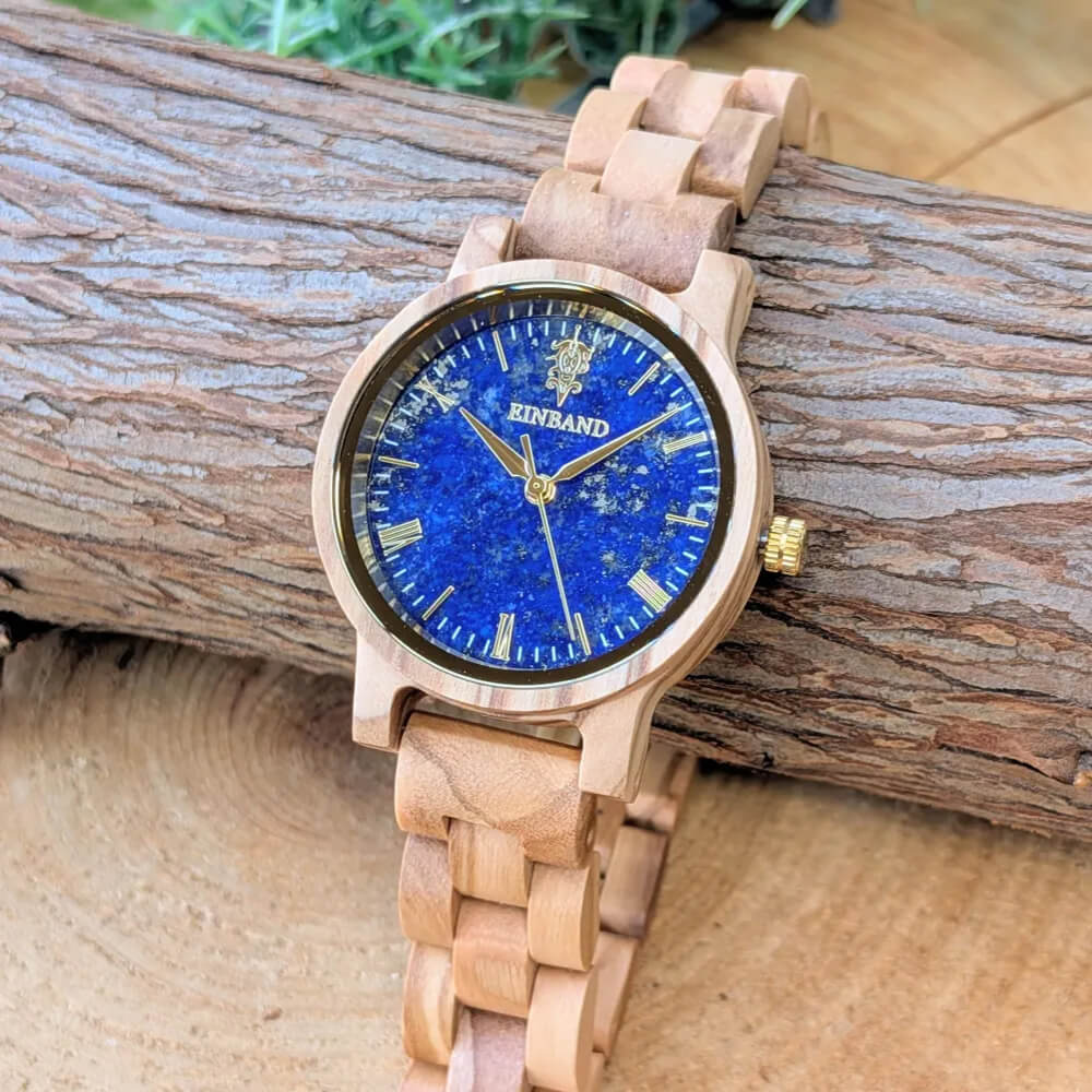 ラピスラズリとオリーブの木製腕時計 32mm 女性向け Reise