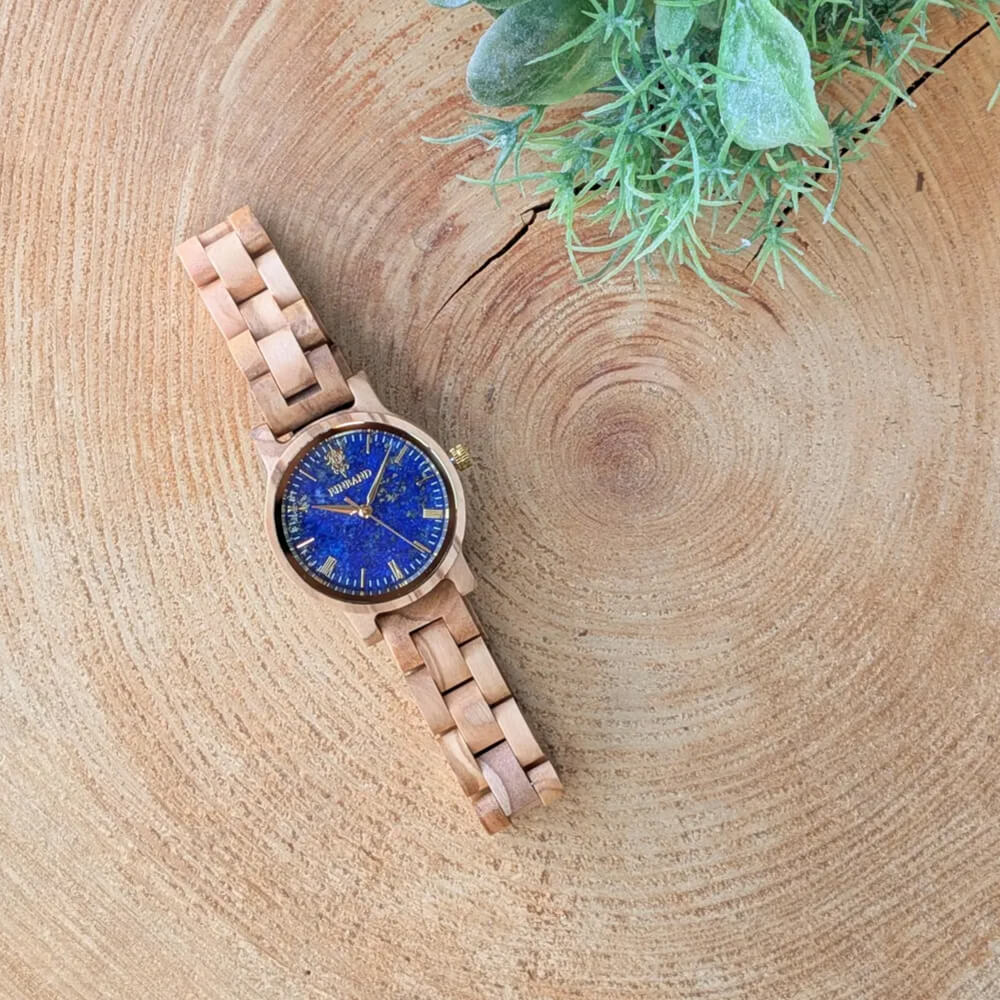 ラピスラズリとオリーブの木製腕時計 32mm 女性向け Reise