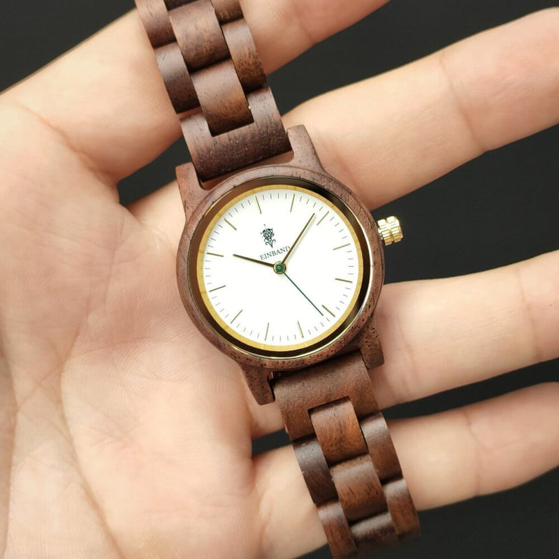 クルミの木製腕時計 32mm 女性向け Glanz WHITE