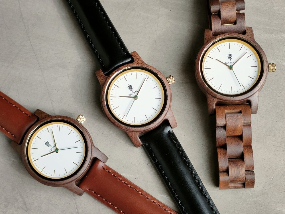 Walnut wooden watch 32mm for women Glanz WHITE genuine leather strap 