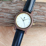クルミの木製腕時計 32mm 女性向け Glanz WHITE 本革レザーベルト ブラック 黒