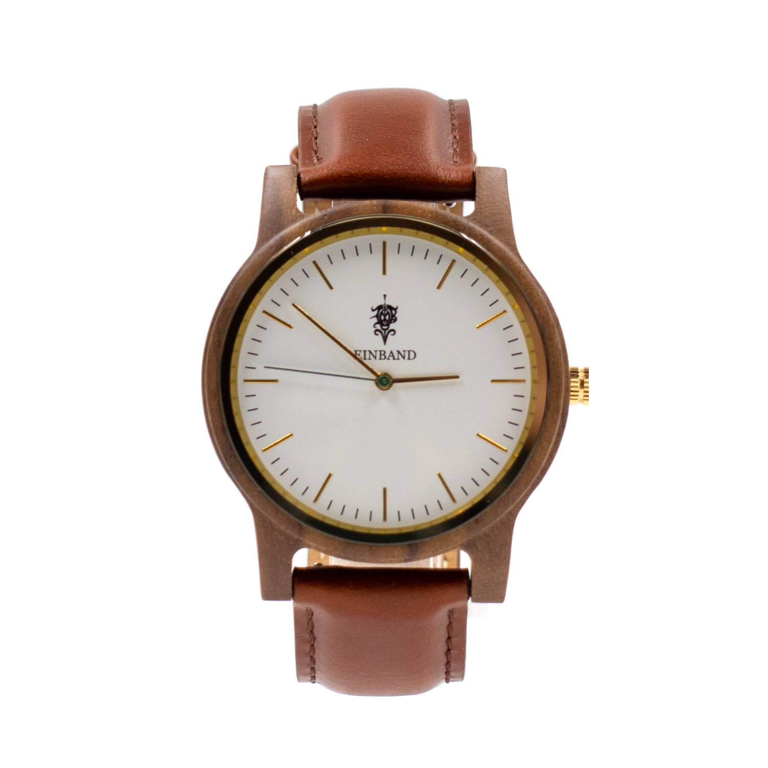 Walnut wooden watch 40mm for men Glanz WHITE genuine leather strap 