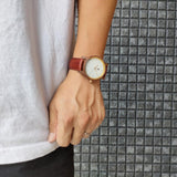 クルミの木製腕時計 40mm 男性向け Glanz WHITE 本革レザーベルト ブラウン 茶