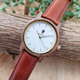 クルミの木製腕時計 40mm 男性向け Glanz WHITE 本革レザーベルト ブラウン 茶