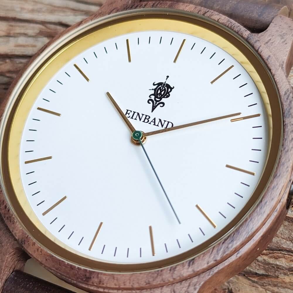 クルミの木製腕時計 40mm 男性向け Glanz WHITE 本革レザーベルト