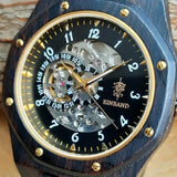 自動巻き木製腕時計 ブラック文字盤 エボニーウッド 46mm 男性向け Meteor Ebony Wood