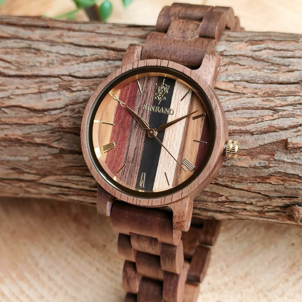 5つの天然木を使用した木製腕時計 32mm 女性向け Reise Mix Wood × Walnut