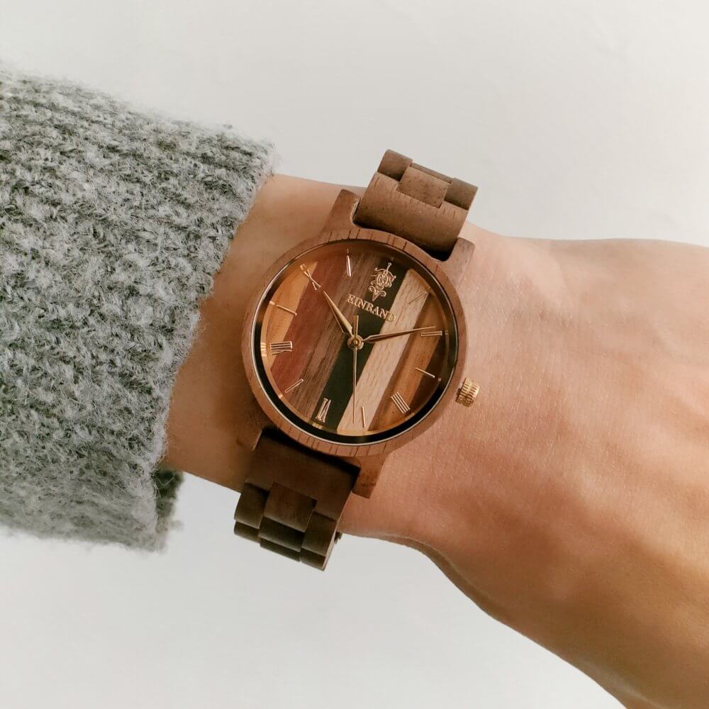 Wooden watch using 5 natural woods 32mm for women Reise Mix Wood × Walnut 